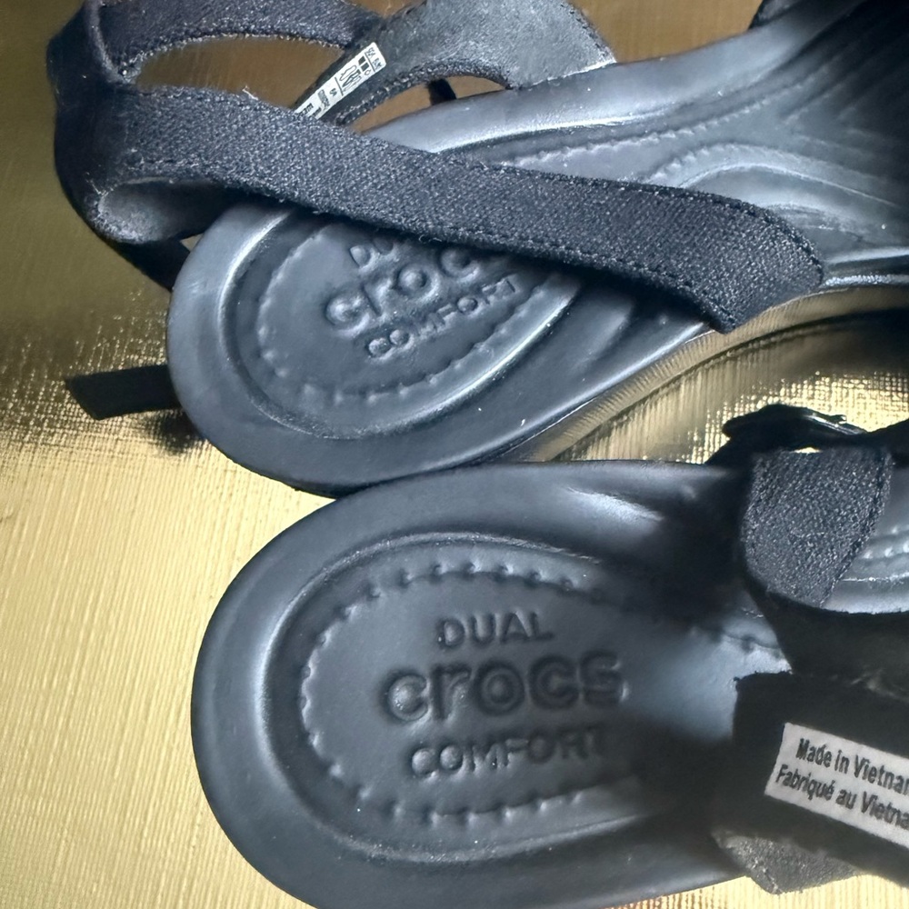 CROCS Black Wedge Sandals with Adjustable Ankle Strap - Picture 5 of 5